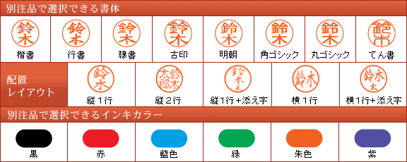 別注品で選択できる書体